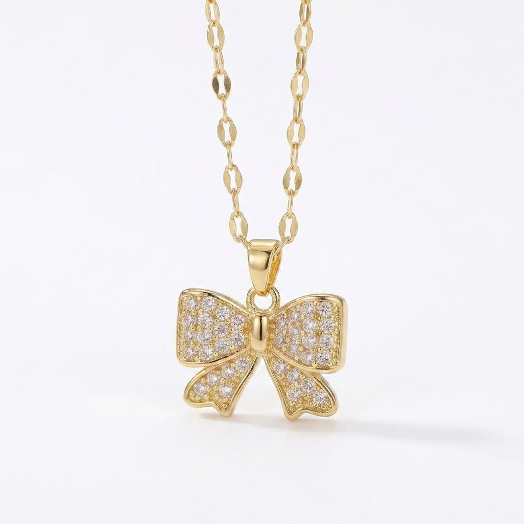 Bow pendant zircon Necklace