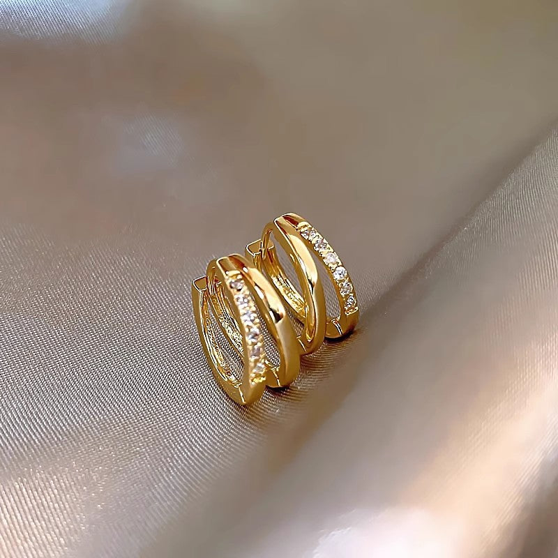 Bronze-set zircon double hoop earrings