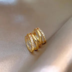 Bronze-set zircon double hoop earrings