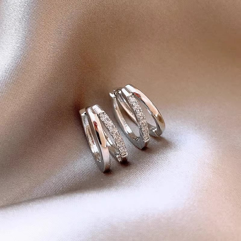 Bronze-set zircon double hoop earrings