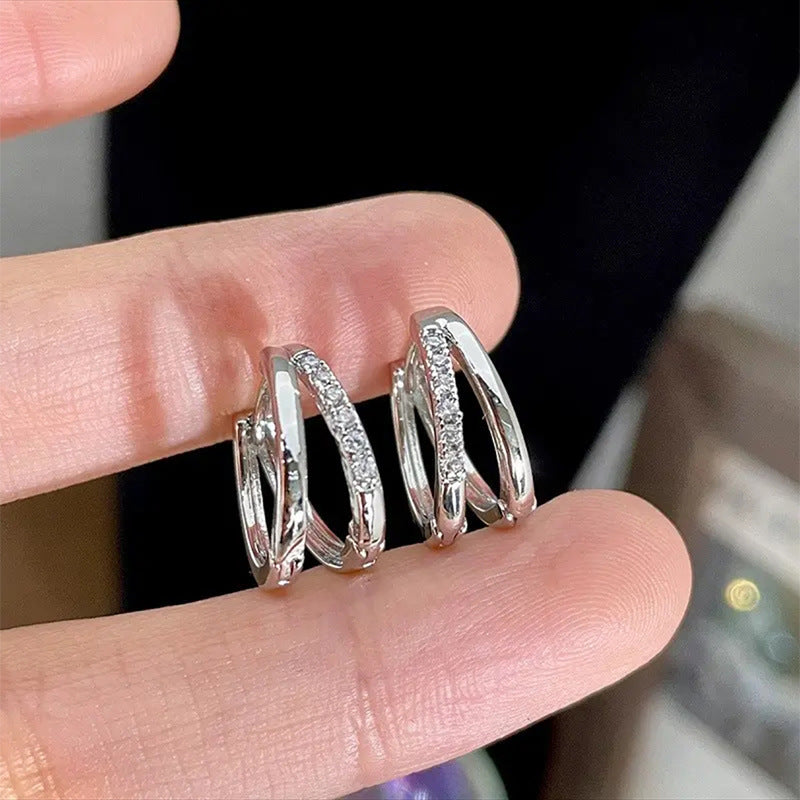 Bronze-set zircon double hoop earrings
