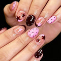 Brown French star polka dots press on nails