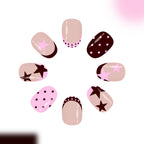 Brown French star polka dots press on nails