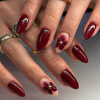 Burgundy flowers press on nails