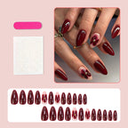 Burgundy flowers press on nails