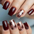 Burgundy maple leaf pearlescent press on nails