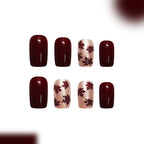 Burgundy maple leaf pearlescent press on nails