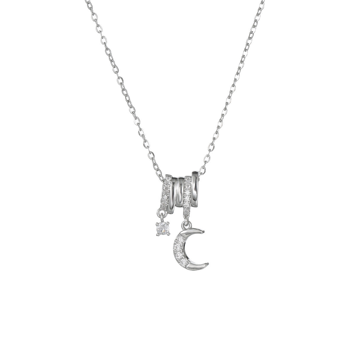 Butterfly Dolphin Moon Silver Zirconia Necklace