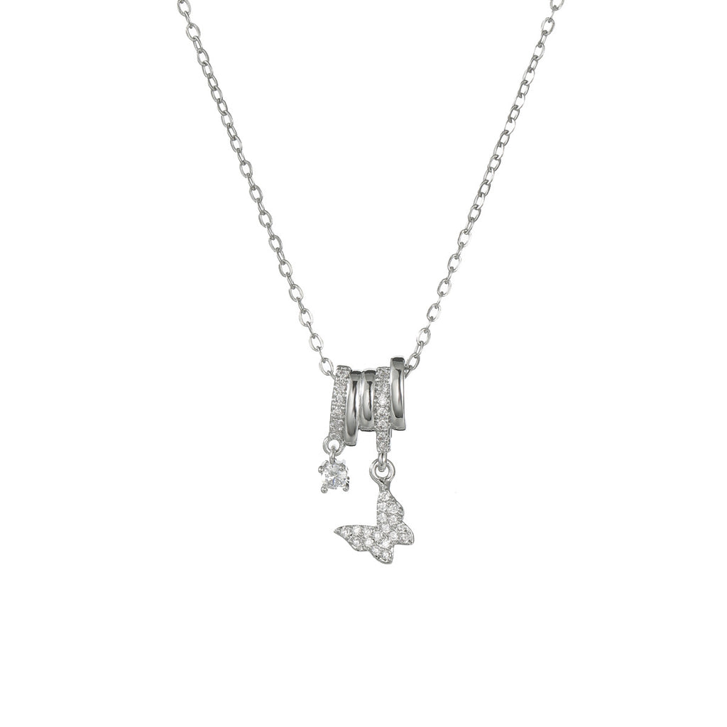 Butterfly Dolphin Moon Silver Zirconia Necklace