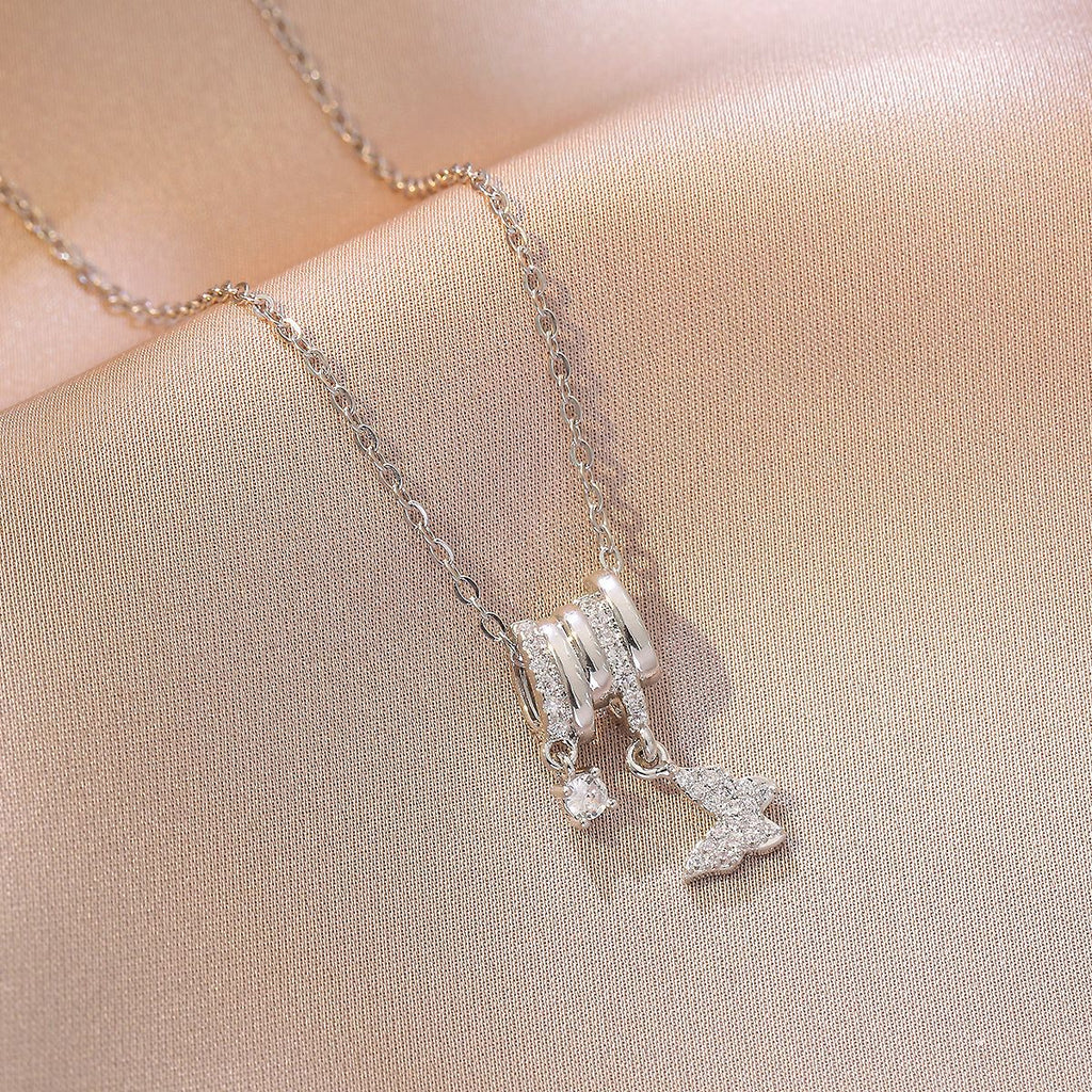 Butterfly Dolphin Moon Silver Zirconia Necklace