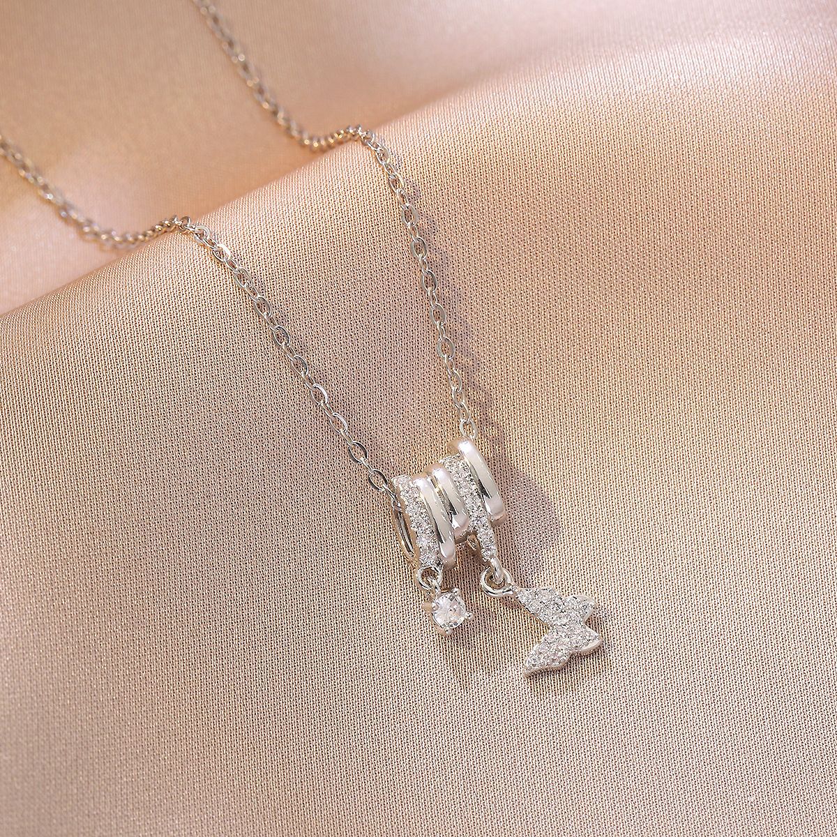 Butterfly Dolphin Moon Silver Zirconia Necklace