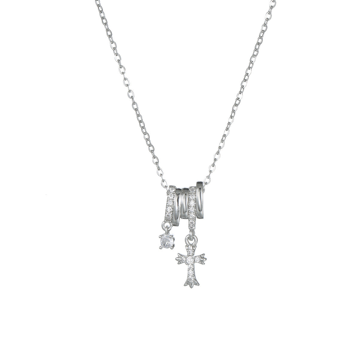 Butterfly Dolphin Moon Silver Zirconia Necklace