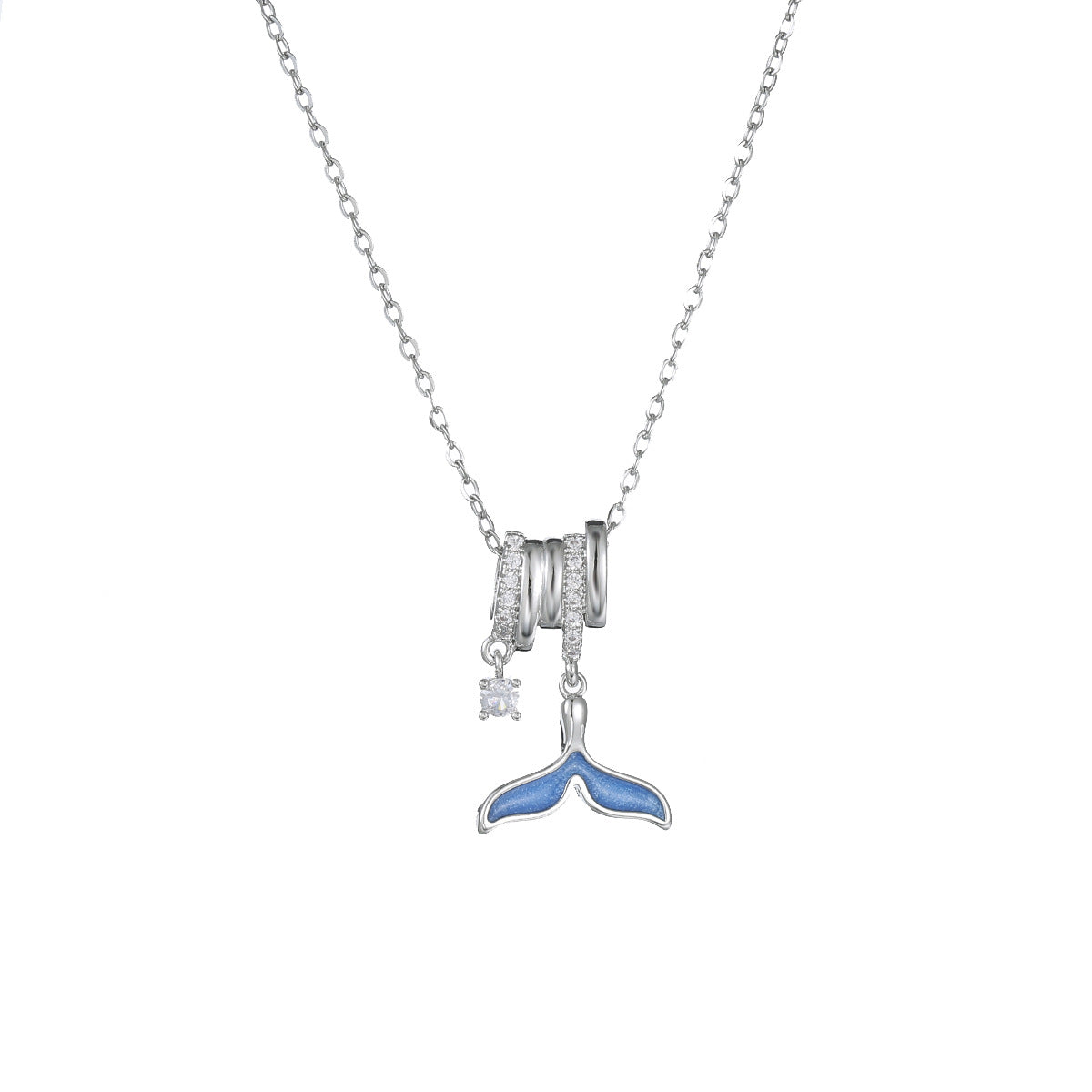 Butterfly Dolphin Moon Silver Zirconia Necklace