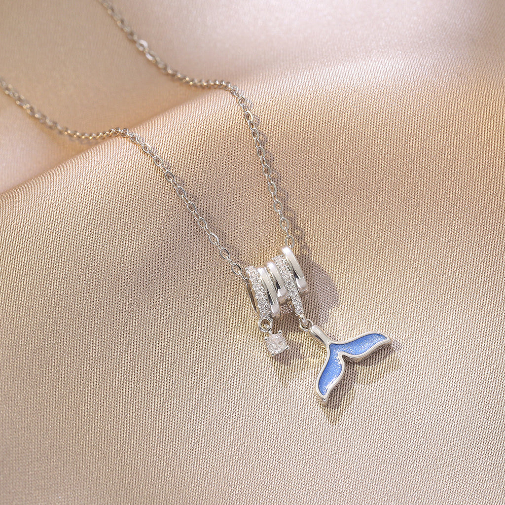 Butterfly Dolphin Moon Silver Zirconia Necklace