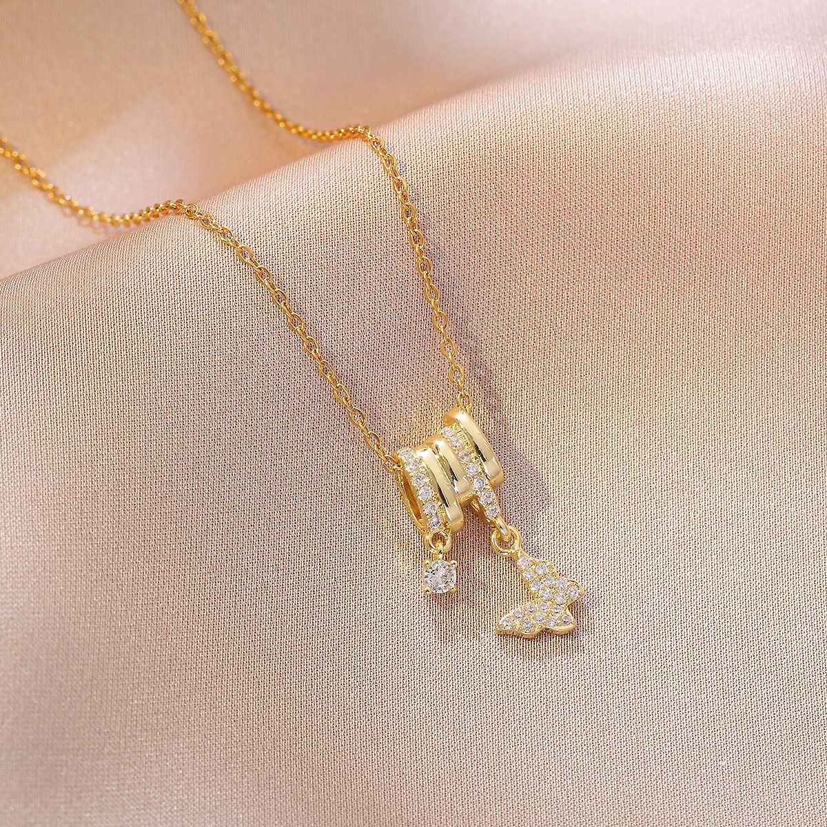 Butterfly Dolphin Moon zirconia Necklace