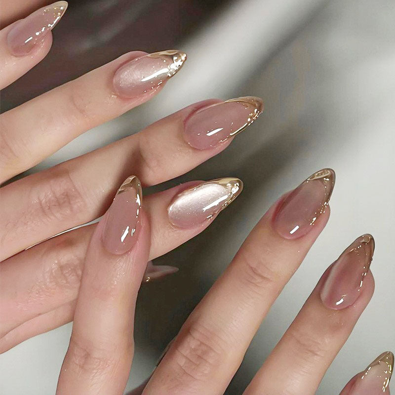 Cat eye gilt press on nails