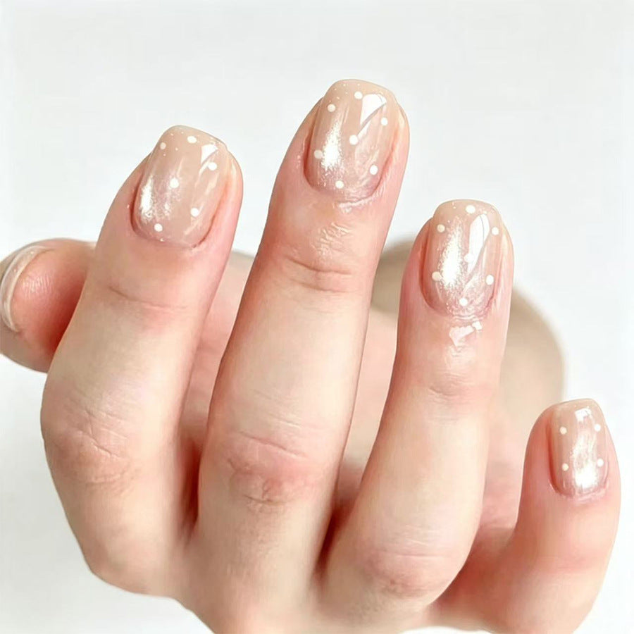 Cat eye white polka dots press on nails