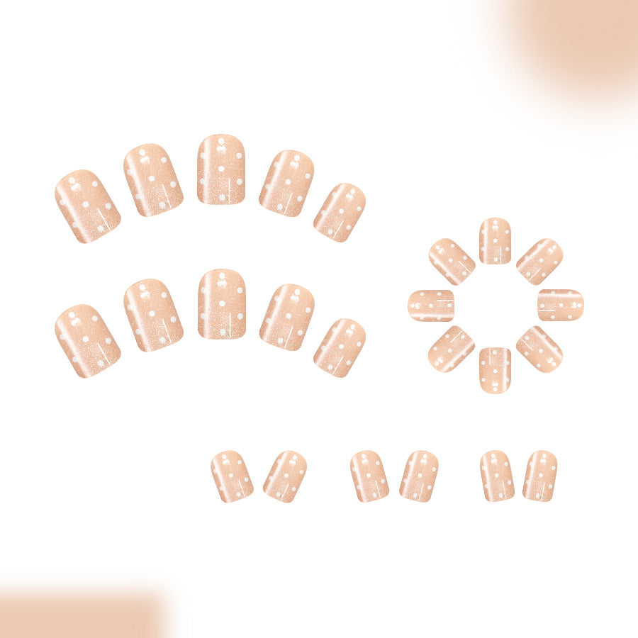 Cat eye white polka dots press on nails