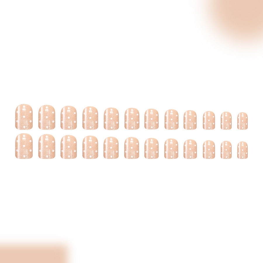 Cat eye white polka dots press on nails
