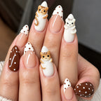 Cat milky coffee polka dots press on nails