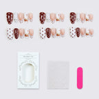 Cat milky coffee polka dots press on nails