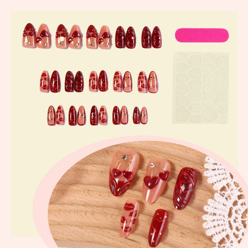 Cherry blossom bow heart press on nails