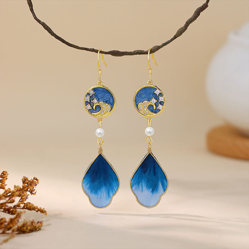 Cloisonné flower earrings
