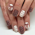 Coffee-colored bow with white polka dots press on nails