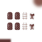 Coffee-colored bow with white polka dots press on nails
