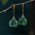 Cold enamel plated Xiangyun elephant Hetian jade earrings
