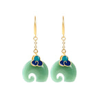 Cold enamel plated Xiangyun elephant Hetian jade earrings