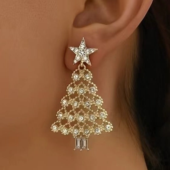 Color Diamond Christmas Tree Earrings