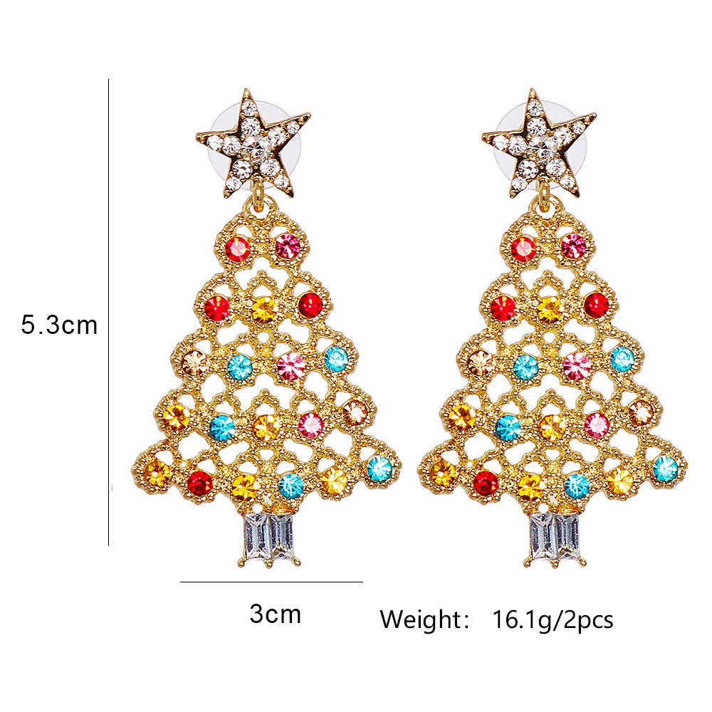 Color Diamond Christmas Tree Earrings