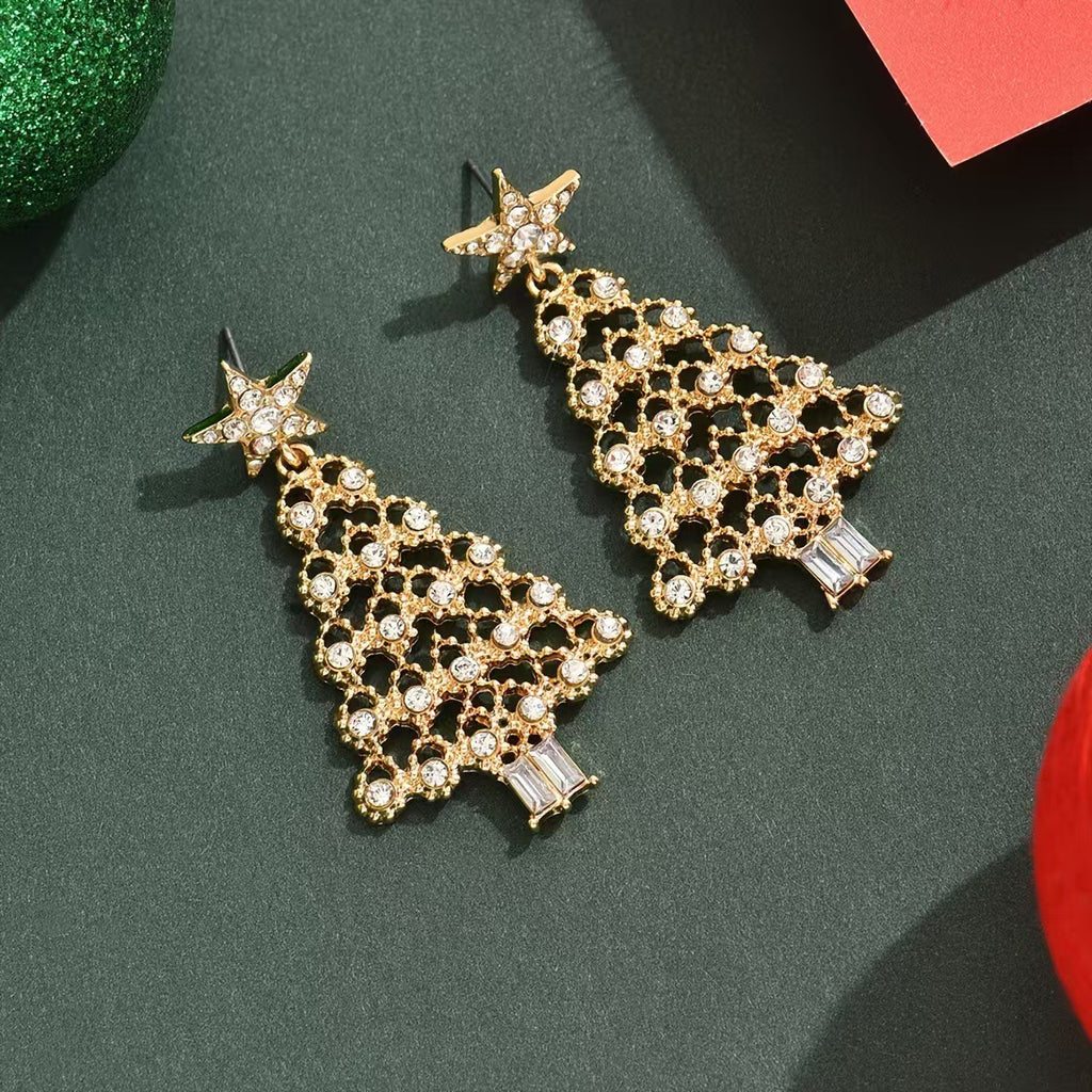 Color Diamond Christmas Tree Earrings