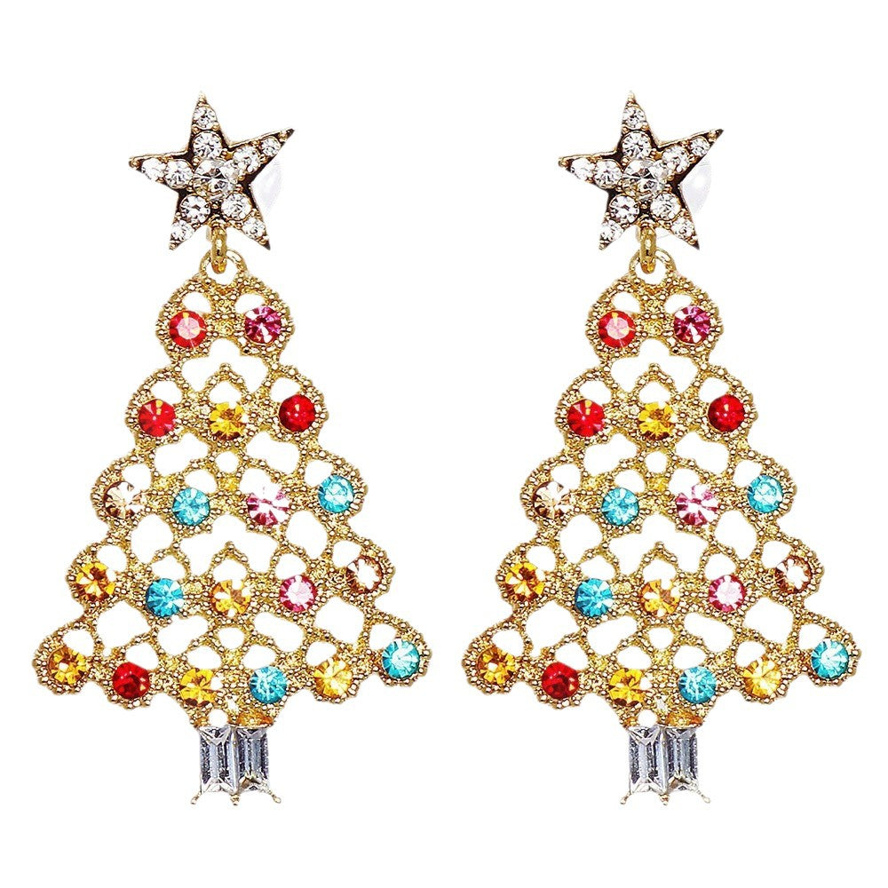 Color Diamond Christmas Tree Earrings