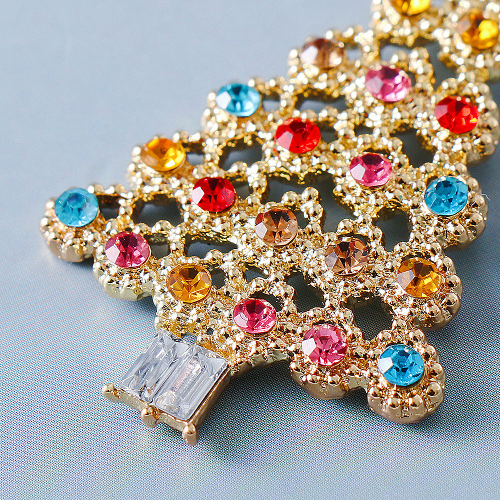 Color Diamond Christmas Tree Earrings
