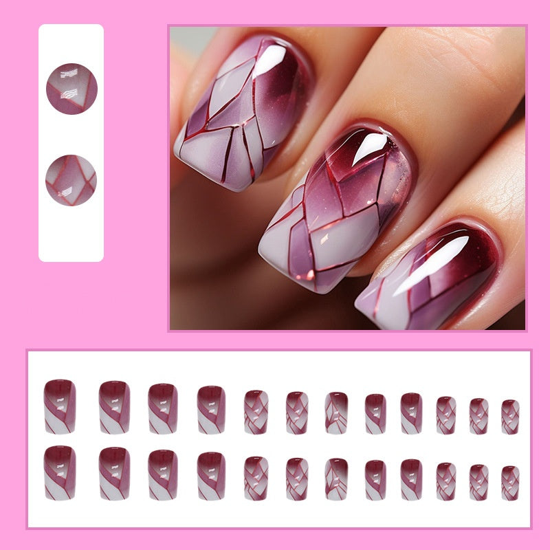 Crack Grape color glassy texture press on nails