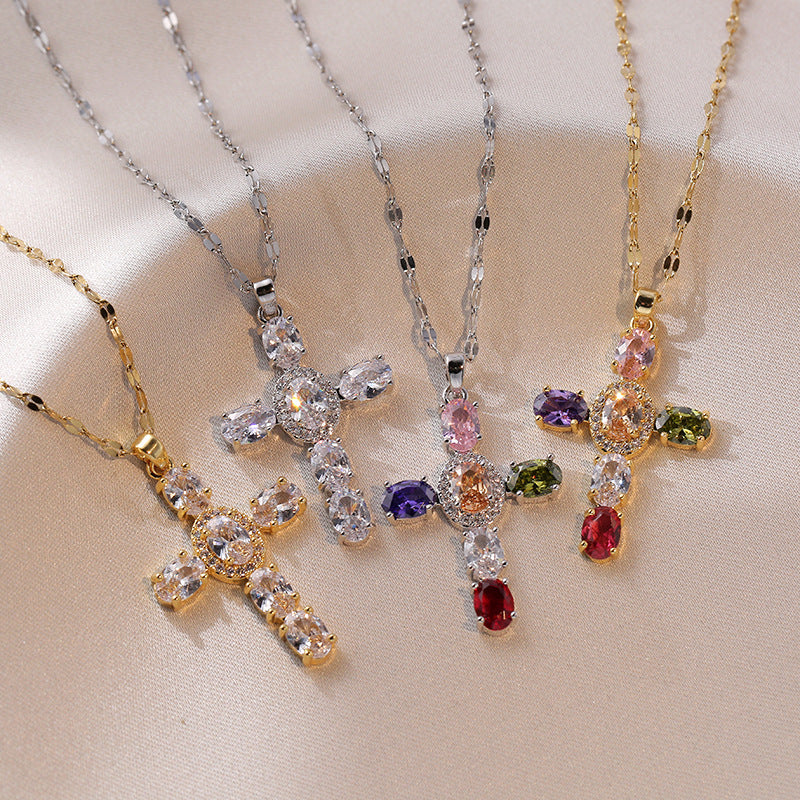 Cross Colorful zirconia Necklace