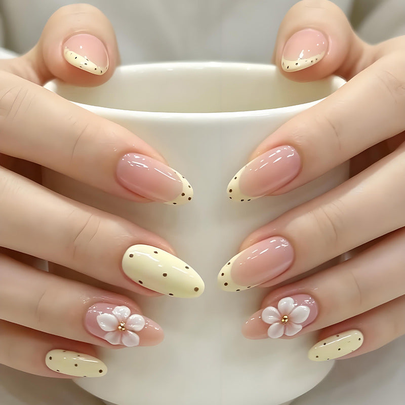 Custard polka dots press on nails