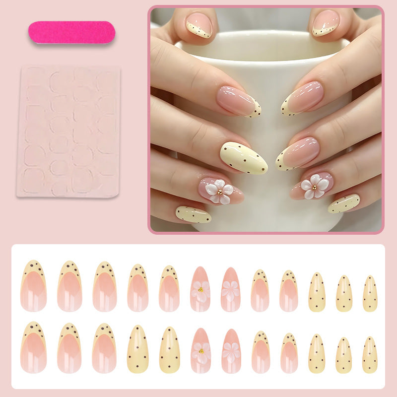 Custard polka dots press on nails