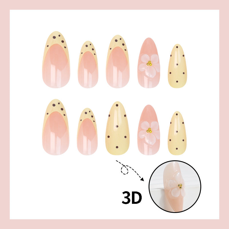 Custard polka dots press on nails