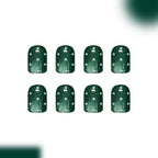 Dark green cat eye with white polka dots press on nails