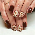 Deep coffee-colored sweet small floral prints press on nails