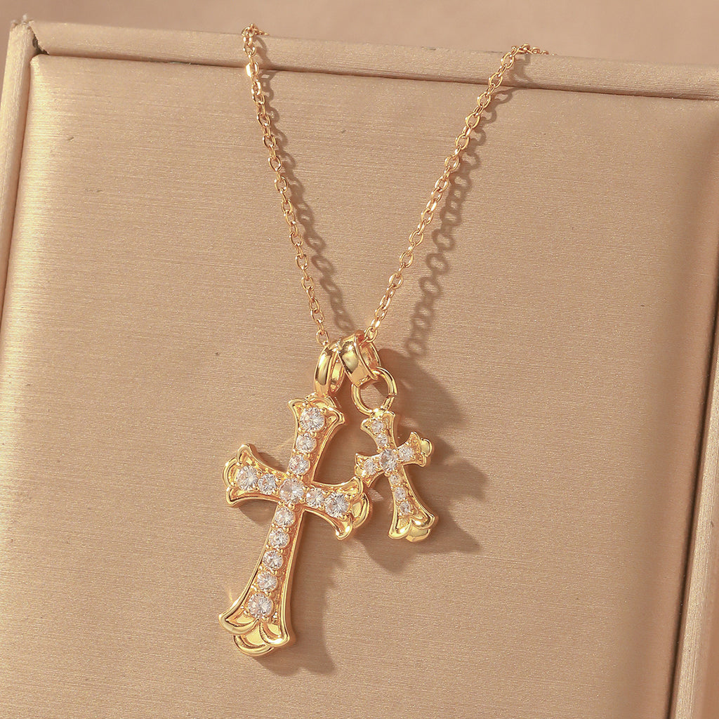 Double Cross Zircon Necklace