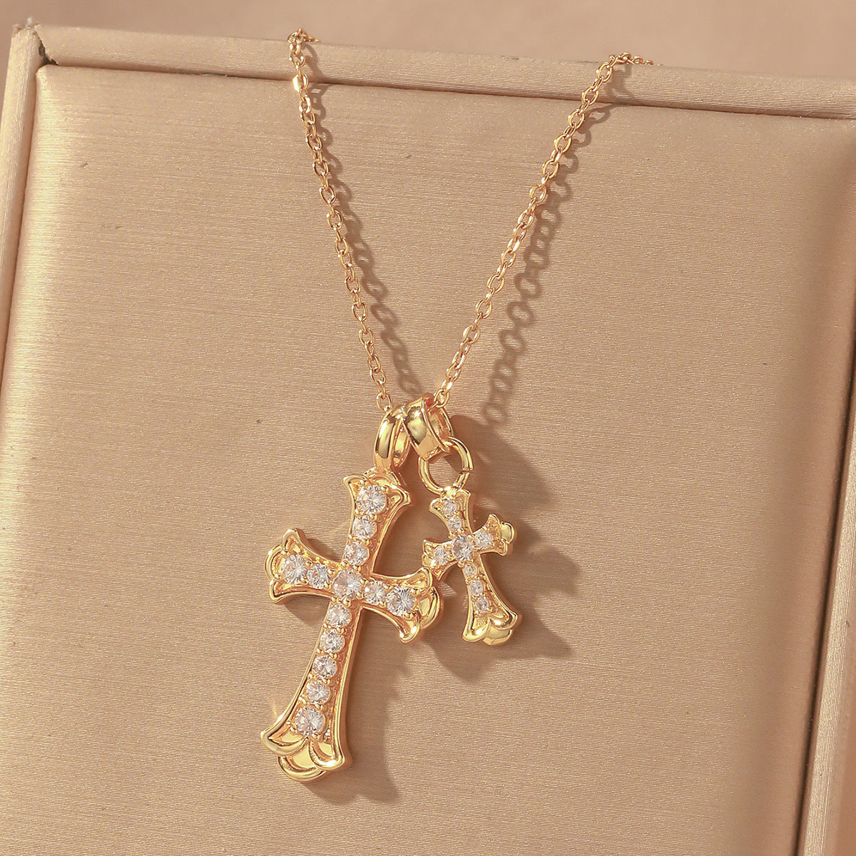 Double Cross Zircon Necklace