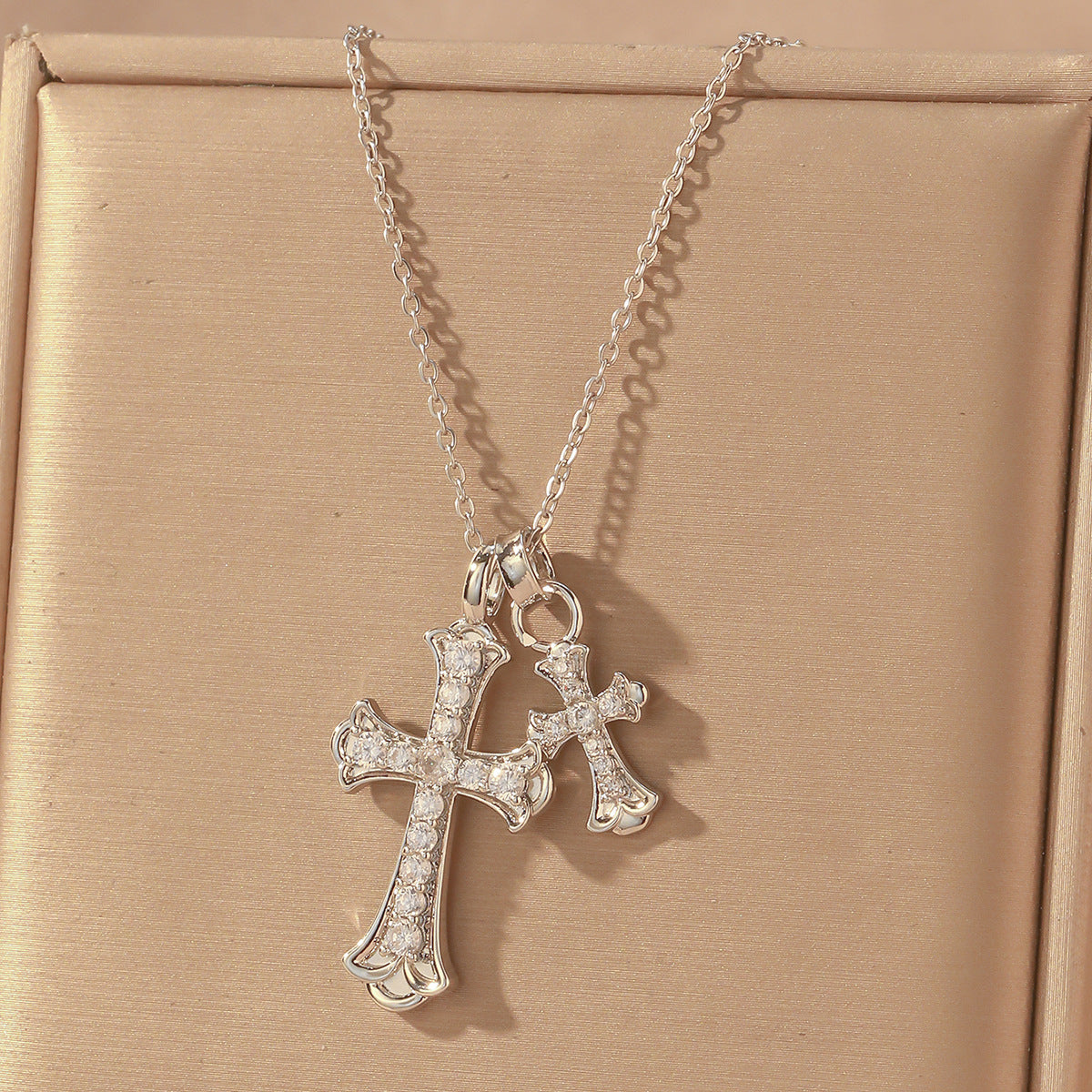 Double Cross Zircon Necklace