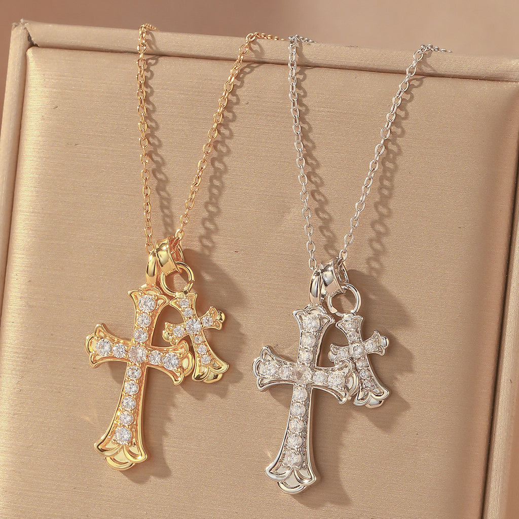 Double Cross Zircon Necklace
