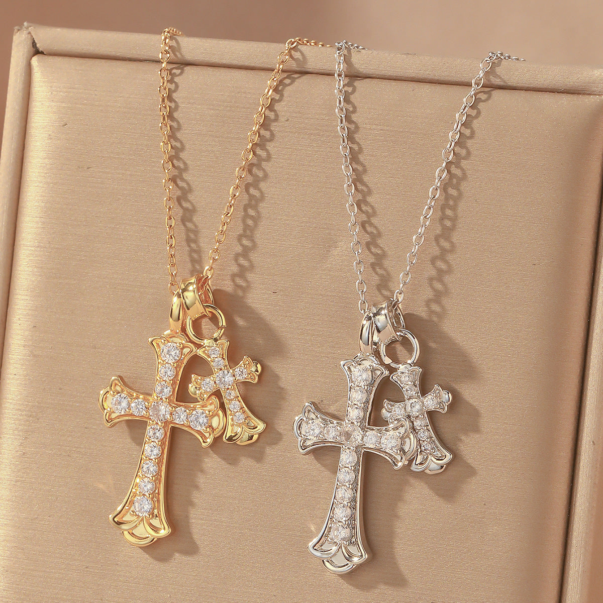 Double Cross Zircon Necklace