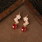 Enamel peach blossom imitation jade earrings