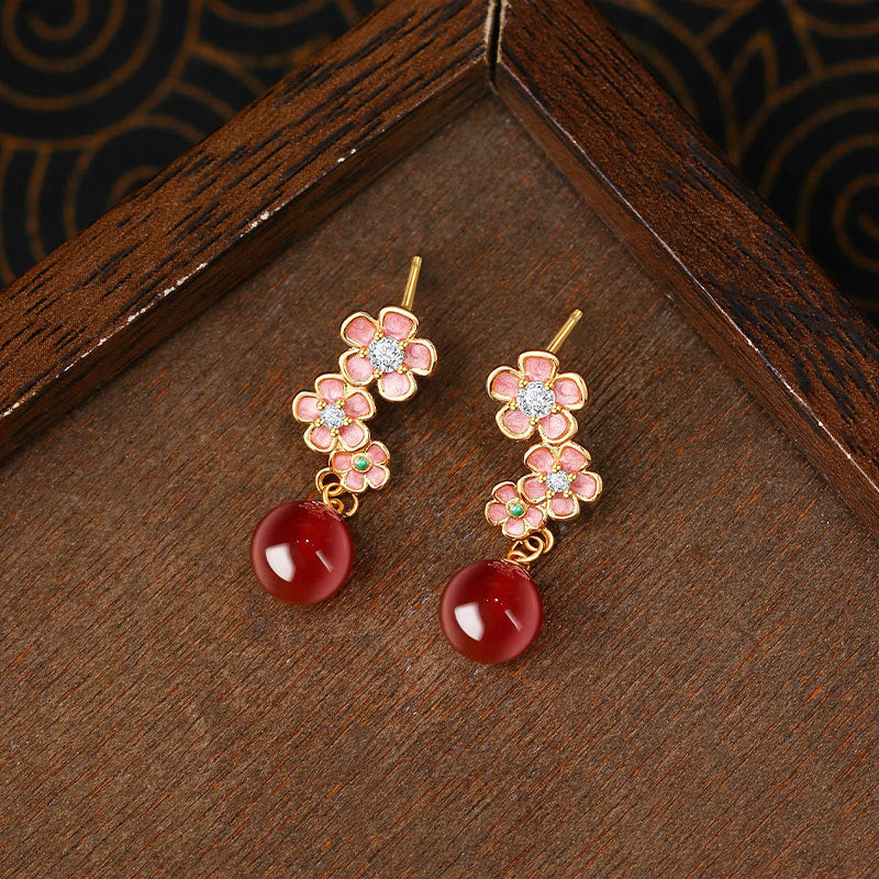 Enamel peach blossom imitation jade earrings
